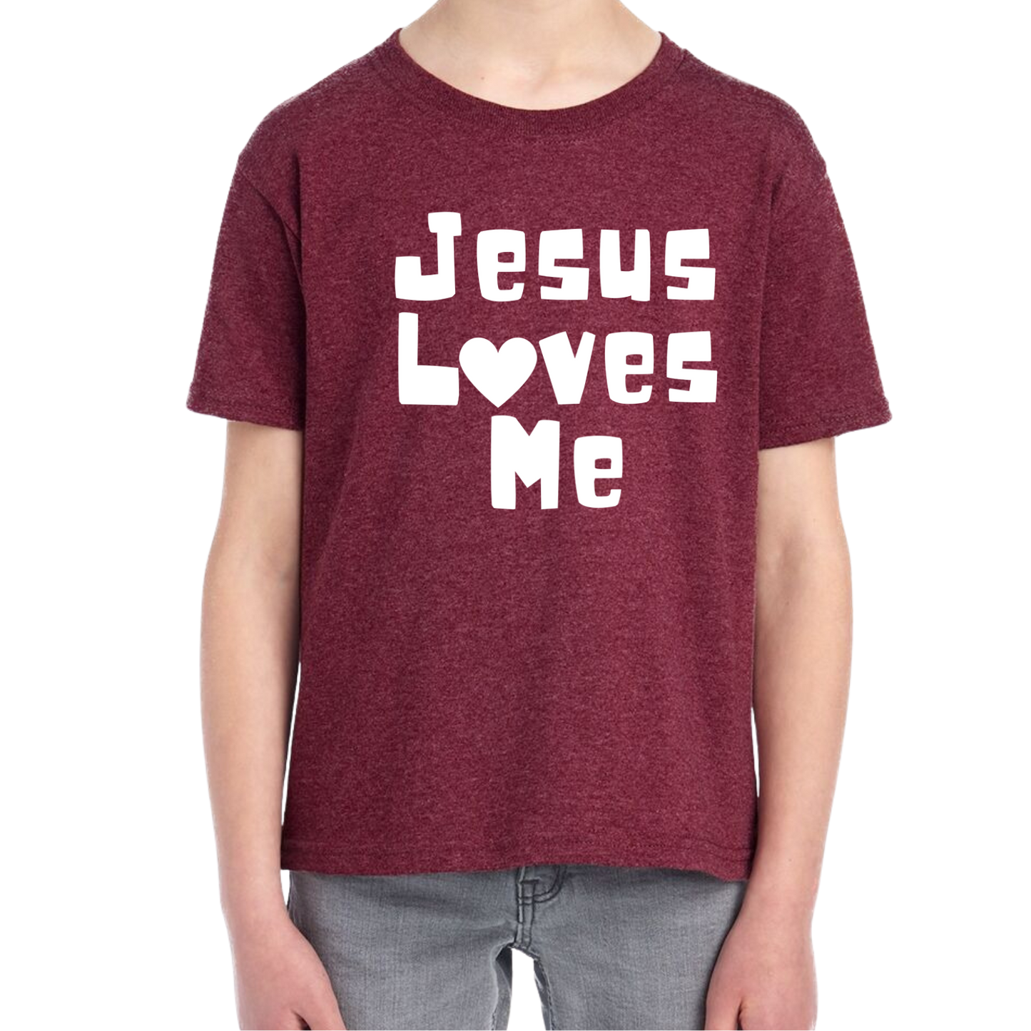 YOUTH Jesus Loves Me Short Sleeve Unisex T-shirt - Heather Colors