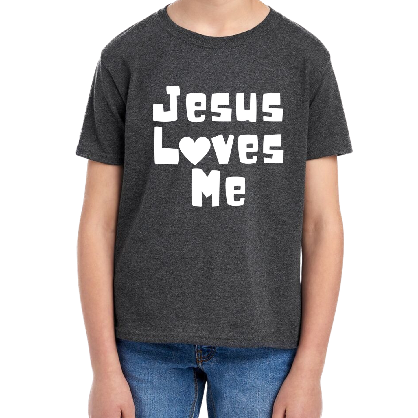 YOUTH Jesus Loves Me Short Sleeve Unisex T-shirt - Heather Colors